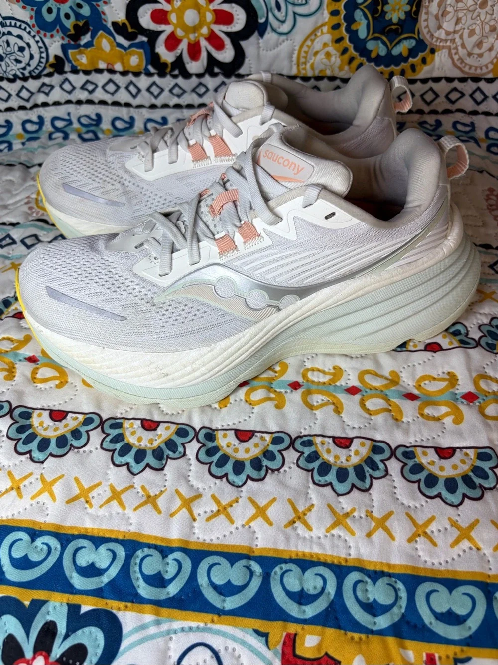 Saucony Women's White Athletic Running Shoes with Pink Accents